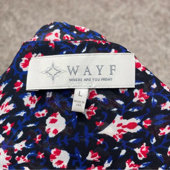 WAYF High Low Floral Faux Wrap Surplice Blouse Top Large 3/4 Sleeve Multicolor - Picture 5 of 9